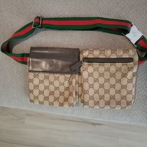 Gucci Vintage Double Belt Bag GG Canvas